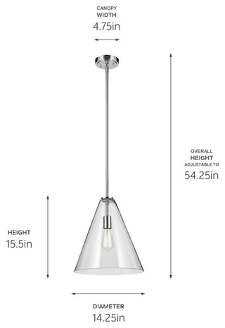 Everly 15.5" 1-Light Cone Pendant With Clear Glass, Chrome