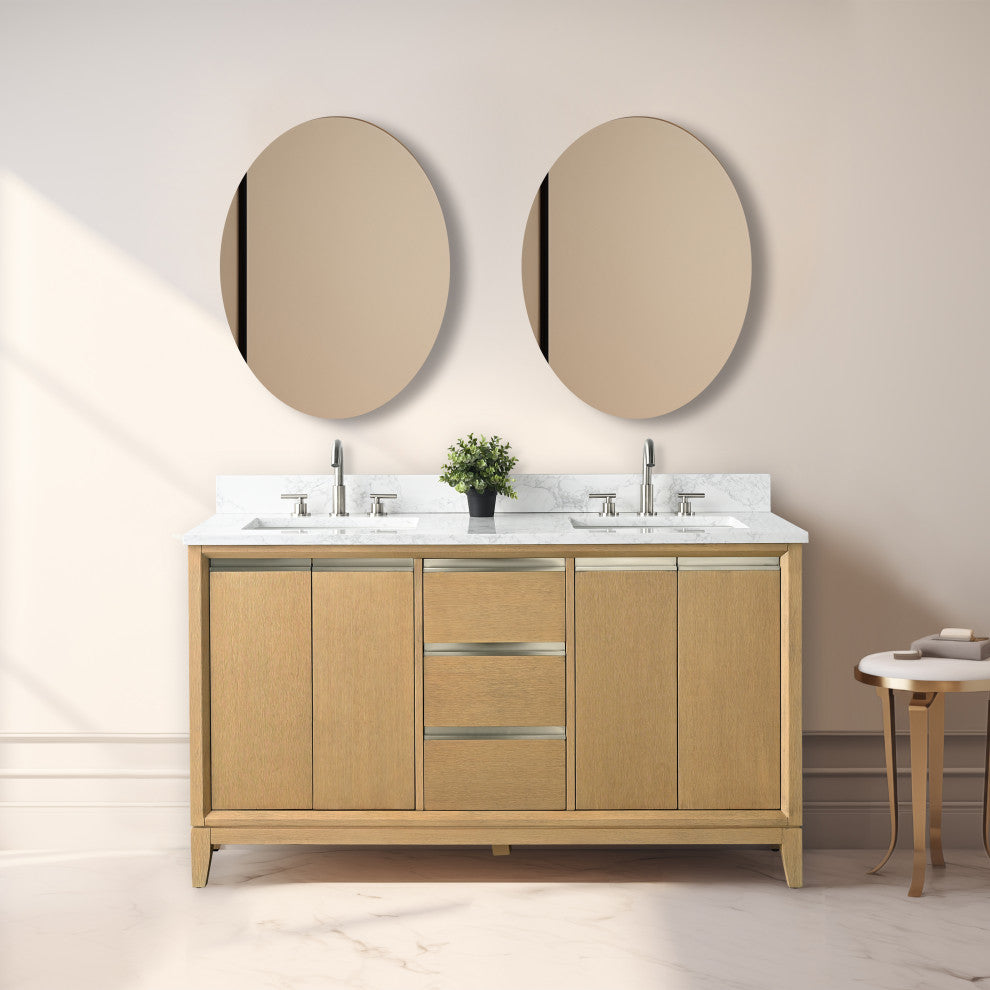 Vanity Art Bathroom Vanity With Sink, Natural Oak, 60" Double