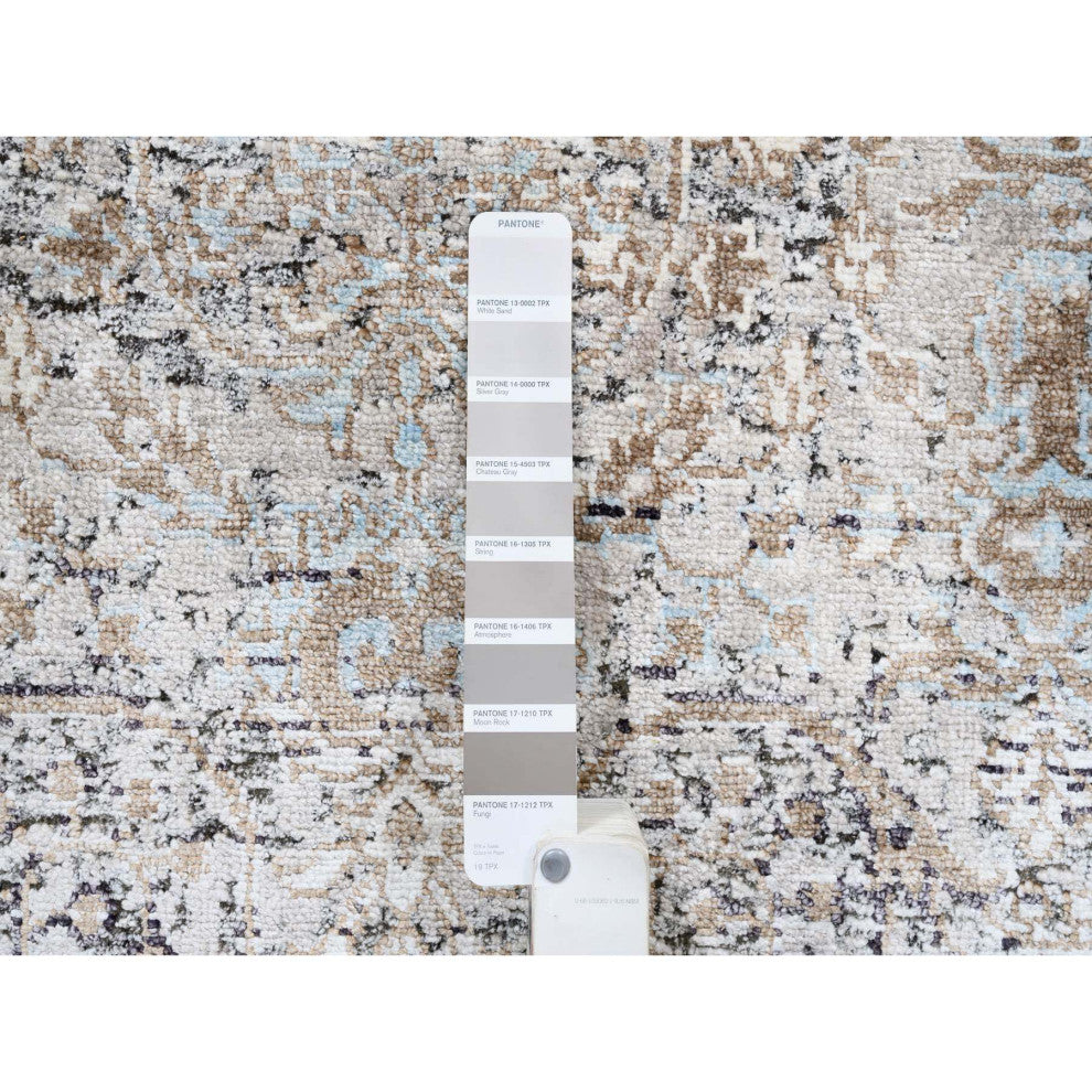 Gray, Hand Knotted, Modern, Silk with Textured Wool, Runner, Rug, 2'6" x 10'0"