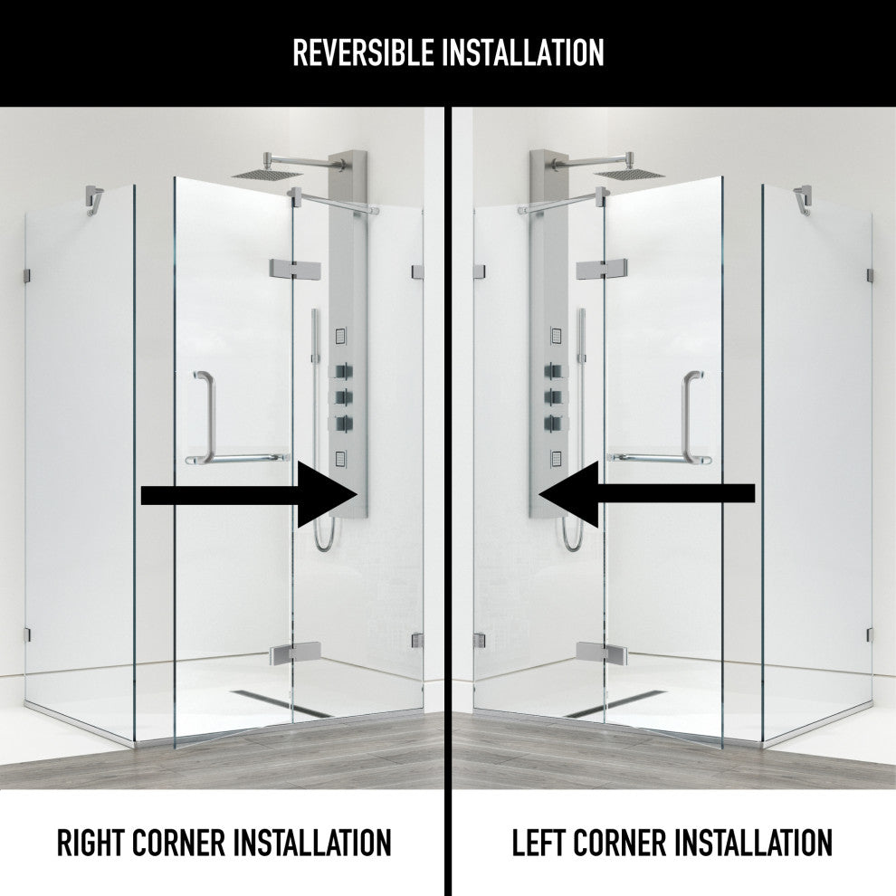 VIGO Monteray 30"D x 46"W x 73"H Frameless Hinged Shower Enclosure, Brushed Nickel, Without Base