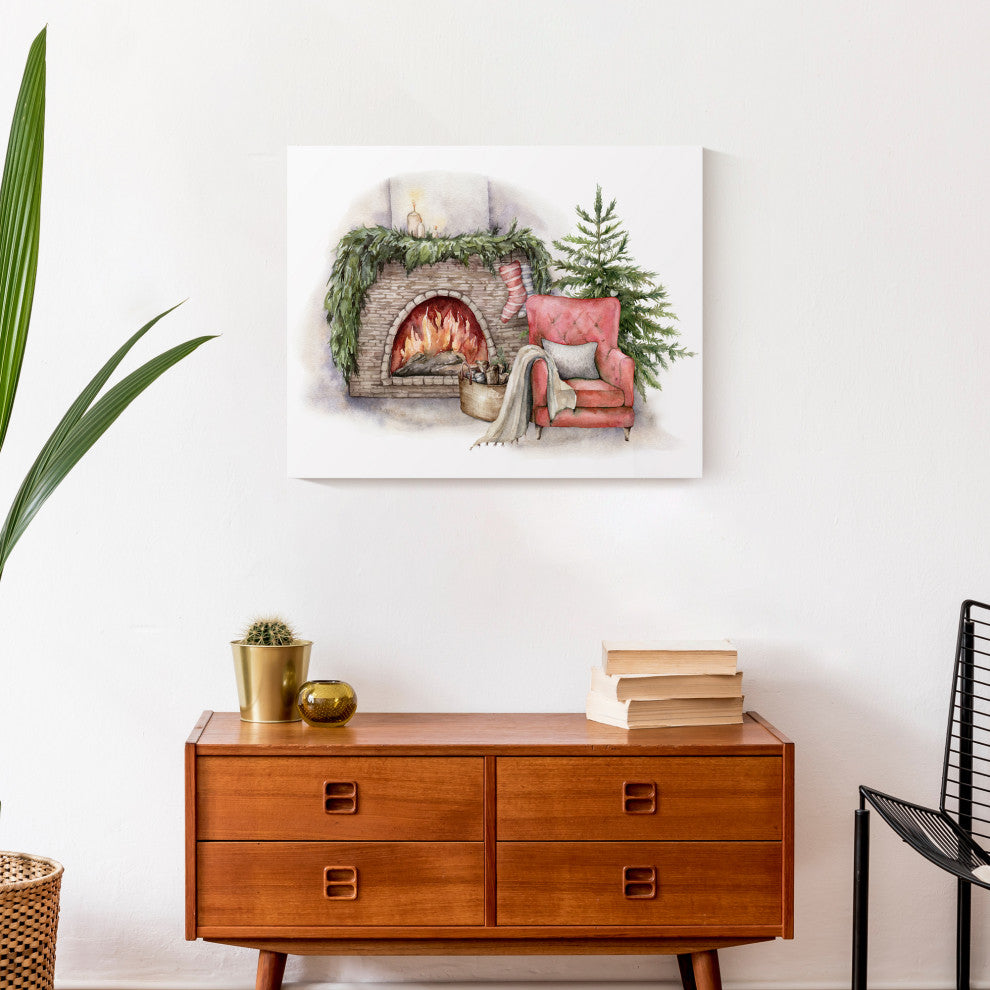 Cozy Fireplace 20x16 Canvas Wall Art