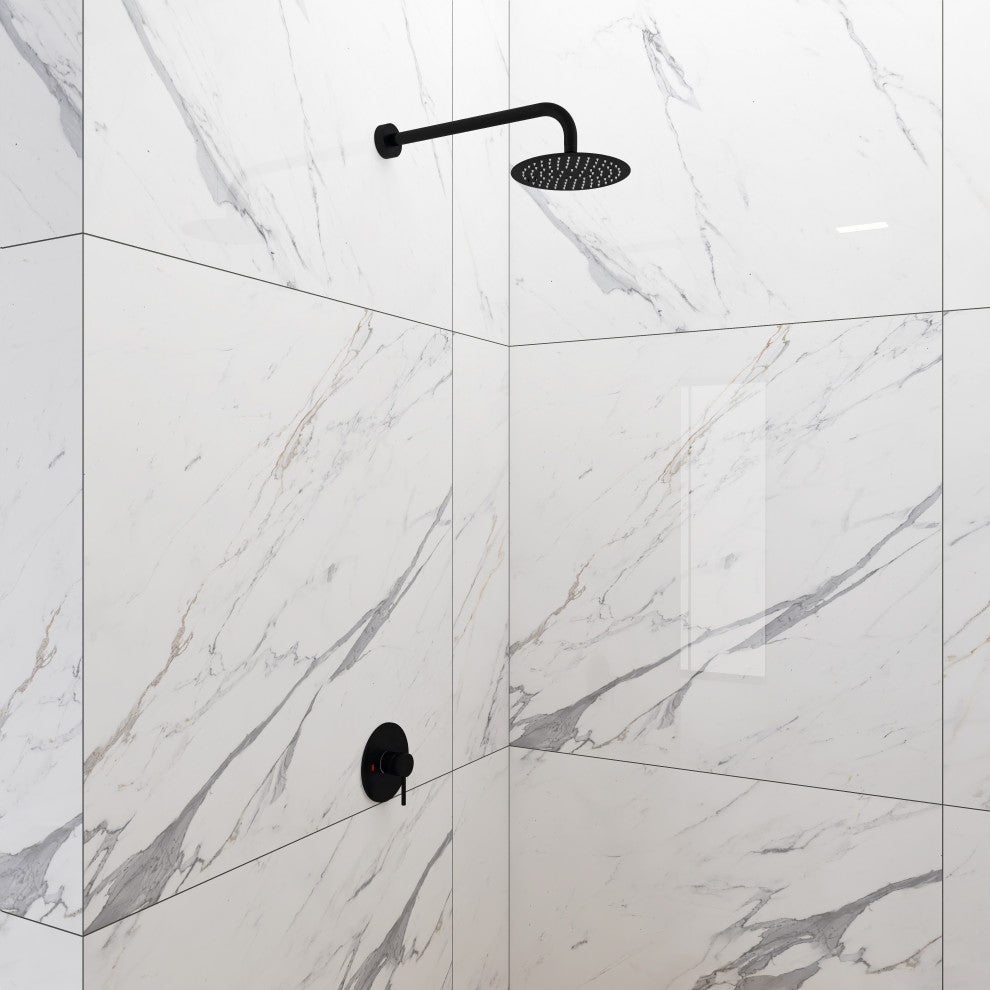 Wall Mount Shower Faucet With Rough-In Valve, Matte Black