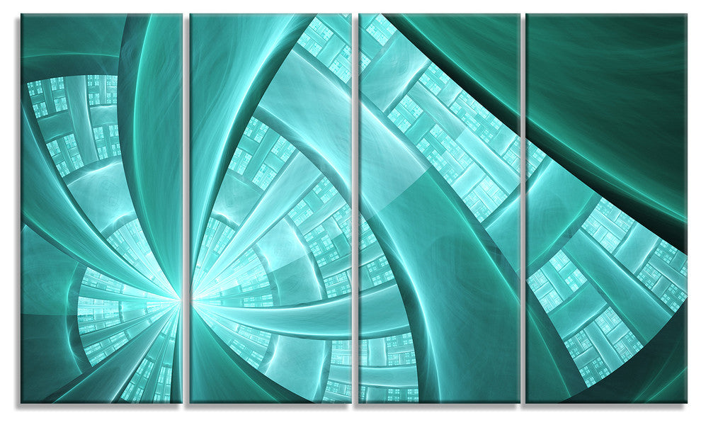 Blue Fractal Stained Glass, Abstract Canvas Art Print, 48"x28", 4 Panels