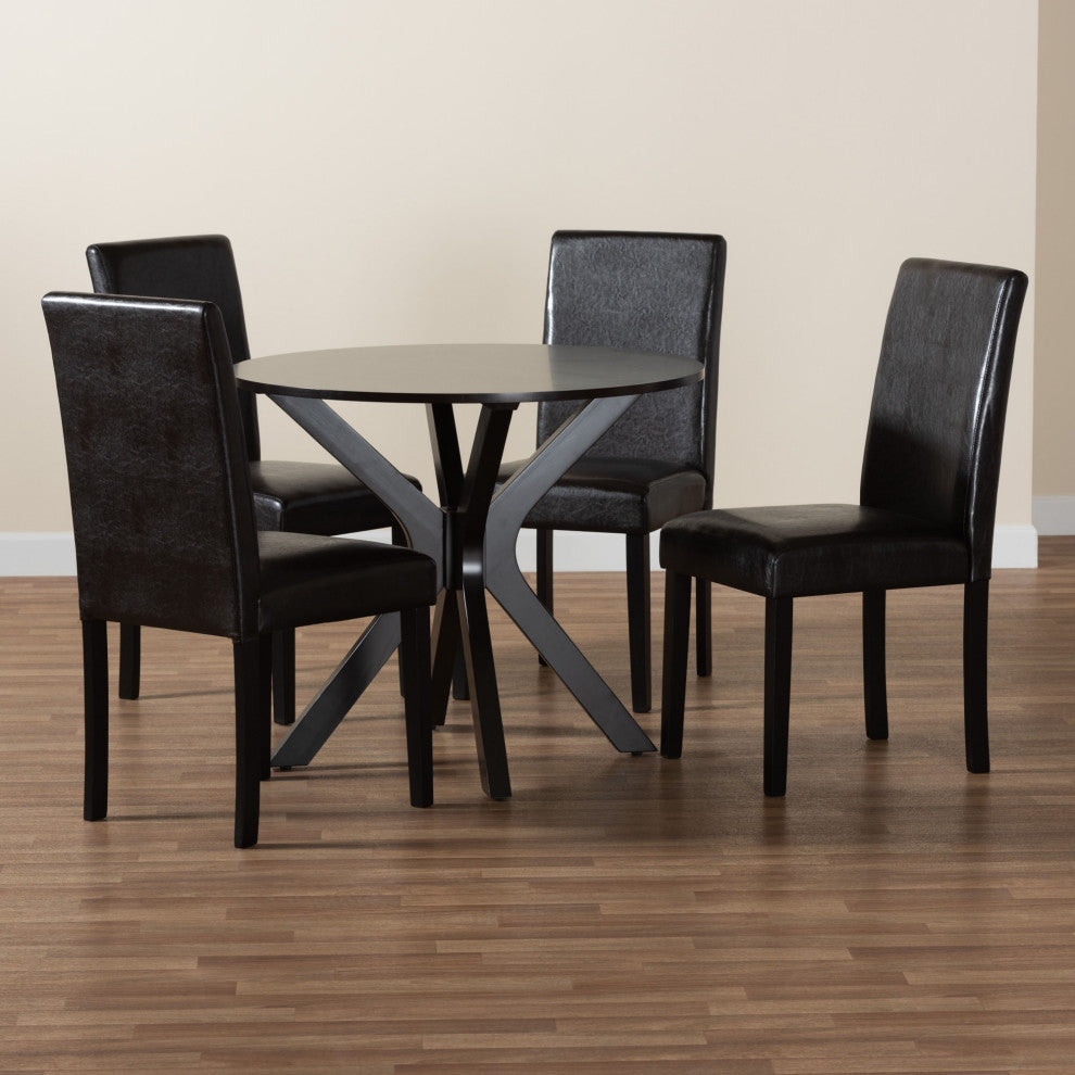 Minnie Espresso Brown Faux Leather Dining Set, 5-Piece