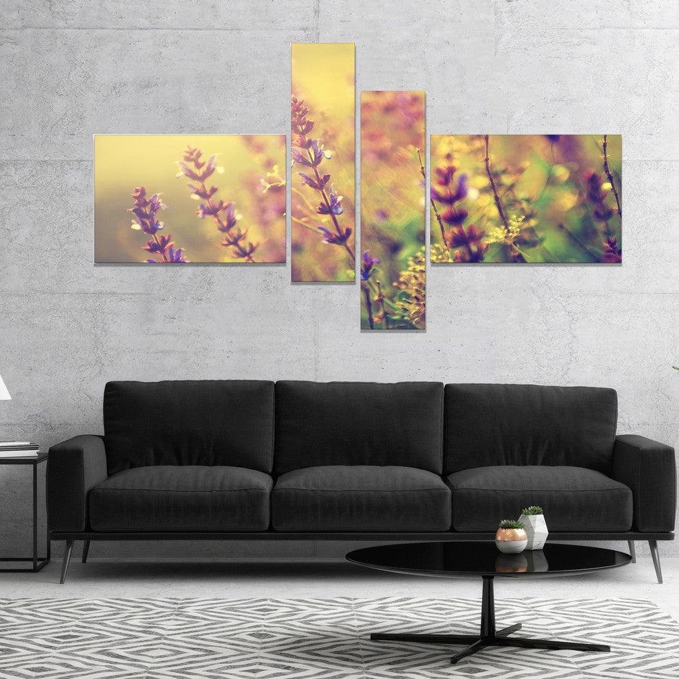 Vintage Photo of Wild Purple Flower, Large Floral Canvas Art, 60"x32", 4 panels