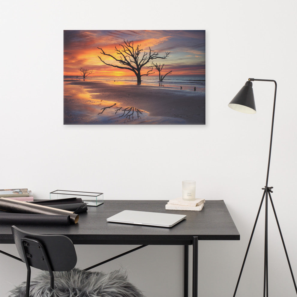 Sunrise & Trees At Edisto Island Coastal Landscape Photo Canvas Wall Art Print, 24" X 36"