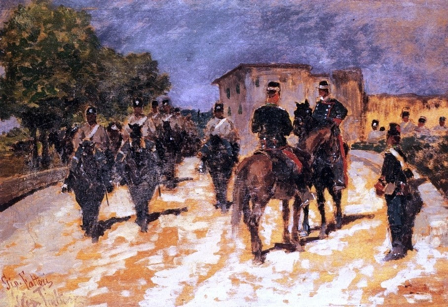 Giovanni Fattori Soldati in marcia, Gallery Wrapped Canvas Print, 18"x27"