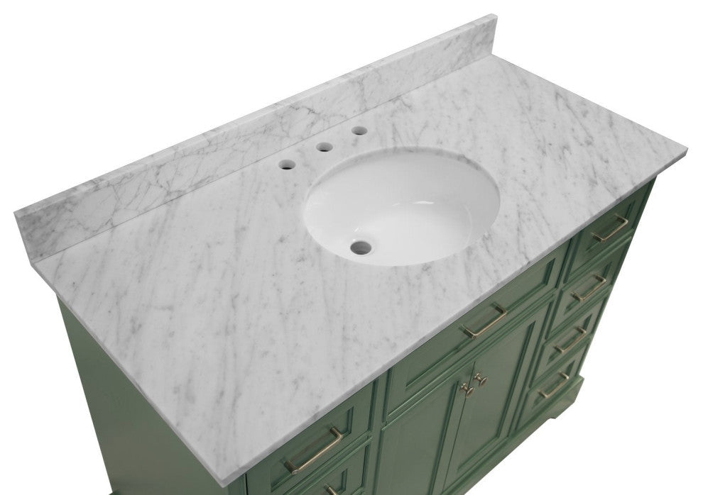 Aria 48" Bathroom Vanity, Sage Green, Carrara Marble