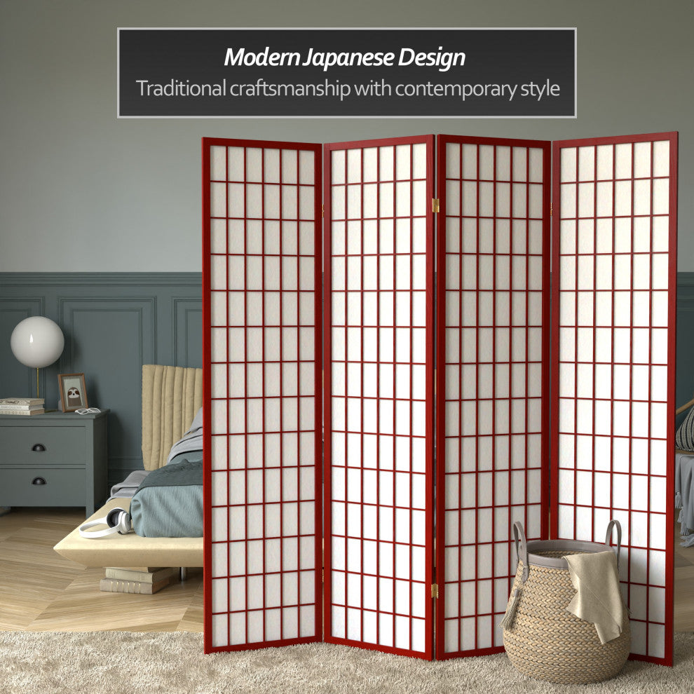 6' Tall Window Pane Shoji Screen, Rosewood, 4 Panels