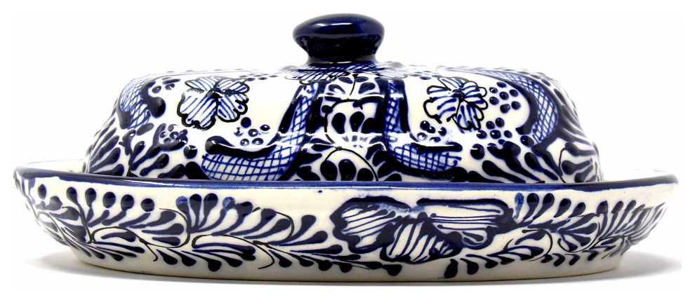 Encantada Handmade Butter Dish, Blue Flower