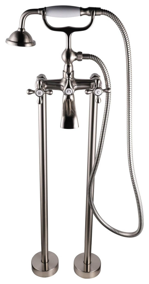 Freestanding Tub Filler Faucet with Hand Shower, Brushed Nickel