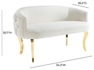 TOV Furniture Adina White Velvet Loveseat with Gold Legs