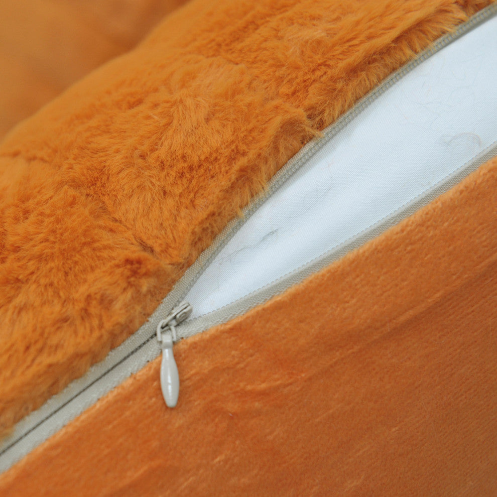 Rabbit Faux Fur Throw Blanket With 2 Pillows, Burnt Orange