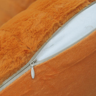Rabbit Faux Fur Throw Blanket With 2 Pillows, Burnt Orange