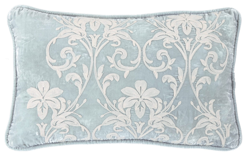 Belle Floral Embroidered Velvet Lumbar Pillow, 16"x26", 1 Piece