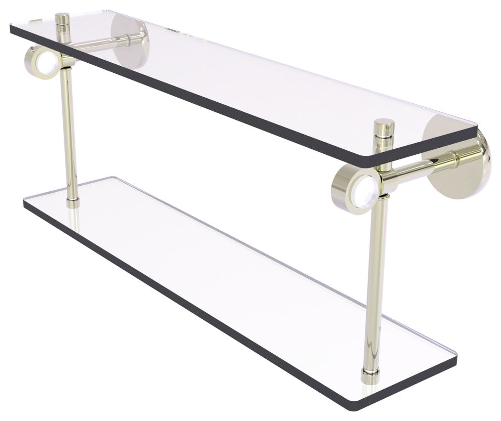 Clearview 22" Two Tiered Glass Shelf, Polished Nickel