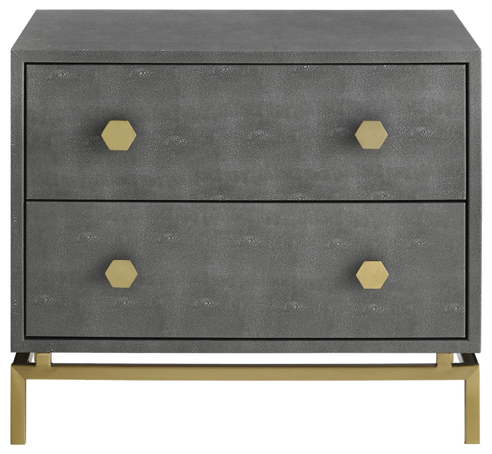 Nicole Miller Aharon Side Table, 2 Drawers, Faux Shagreen, Gray/Gold