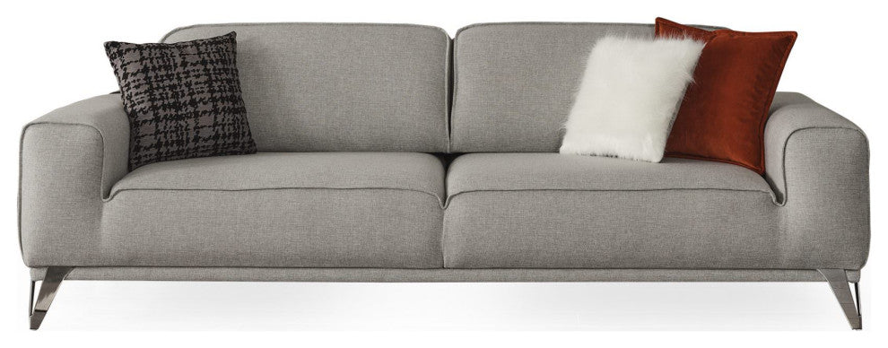 Bursa Sofa Bed, Light Grey Linen Fabric With 3 Pillows and black coated legs
