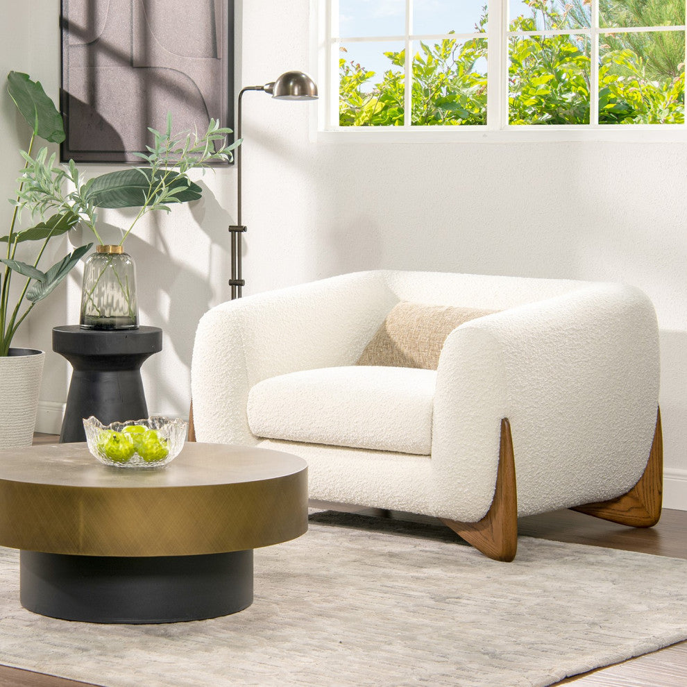 Alpine 44" Sherpa Arm Chair, Ivory White Boucle