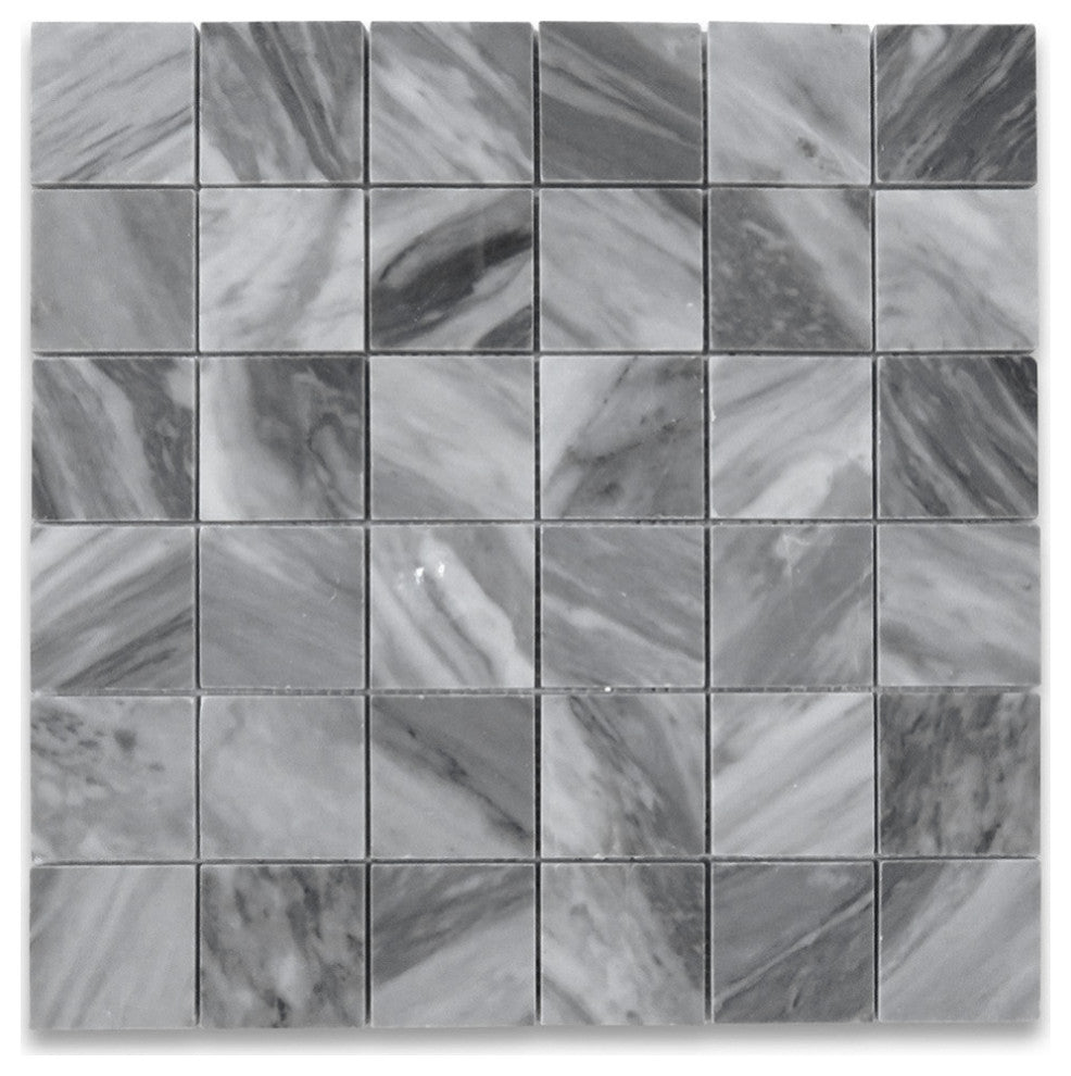 Bardiglio Gray Dark Grey Marble 2x2 Grid Square Mosaic Tile Polished, 1 sheet