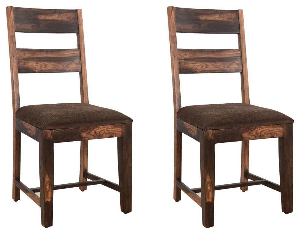 Stafford Solid Wood Dining Chairs, Set of 2, Dark Brown, Upholstered