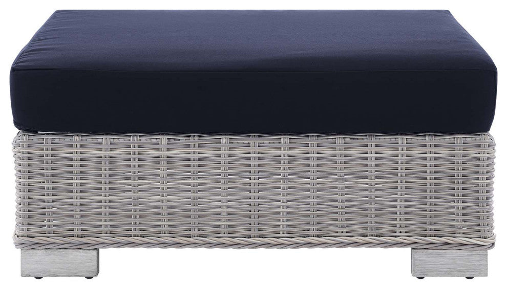 Lounge Chair Ottoman, Sunbrella, Rattan, Wicker, Gray Blue Navy, Outdoor