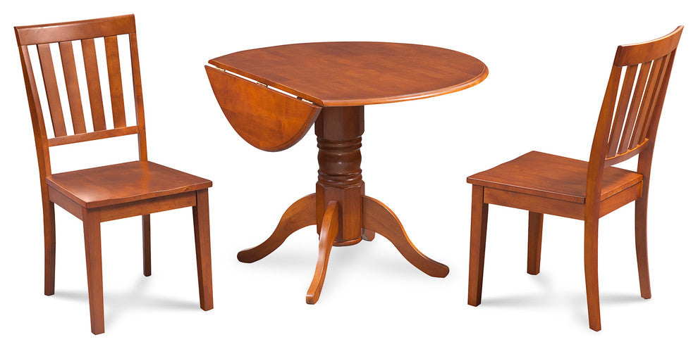 42" Burlington Dinette Dining Table Set with Wooden Seat Chairs, Saddle Brown