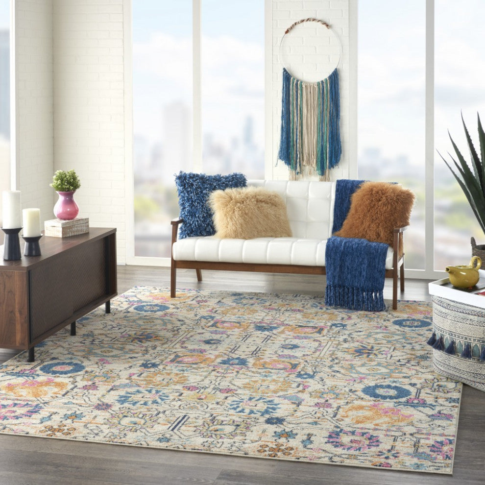7 x 10 Ivory and Multicolor Floral Buds Area Rug