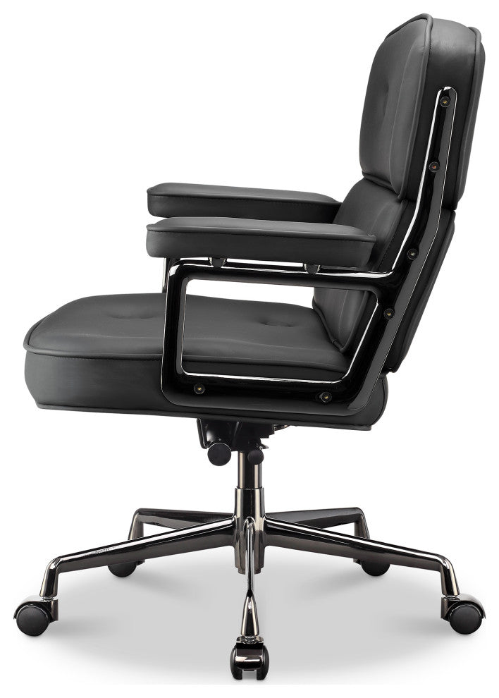 Lobby Mid Back Computer Office Desk Chair, Black Chrome&black