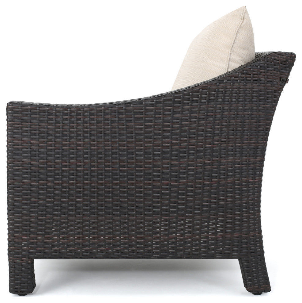 GDF Studio 6-Piece Caspian Outdoor Wicker Sectional Sofa Set With Cushions, Brow