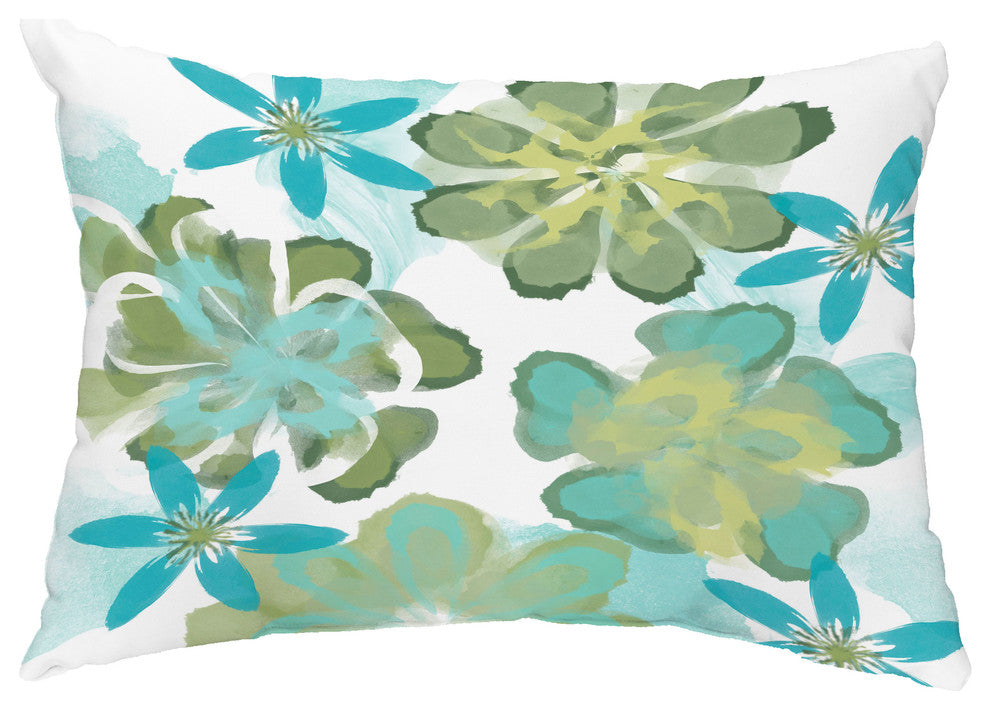 Ani 14"x20" Floral Decorative Outdoor Pillow, Blue
