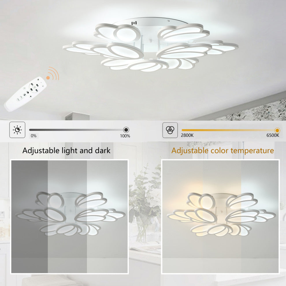 Modern Flower Petals Design LED Dimmable Semi Flush Mount Ceiling Light