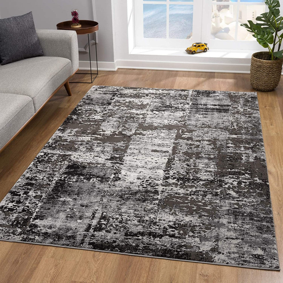 4' X 6' Gray Abstract Dhurrie Area Rug