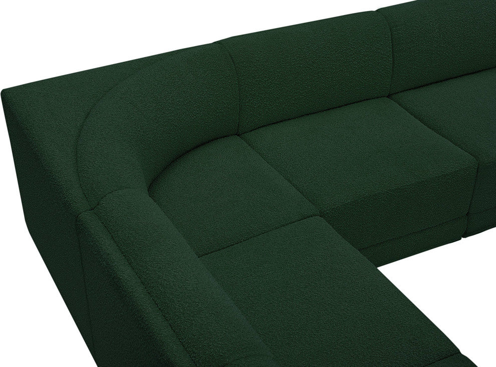 Ollie Black Boucle Fabric L-Shaped Modular Sectional, Green, 5-Piece: 4 Armless Chair, 1 Corner Chair