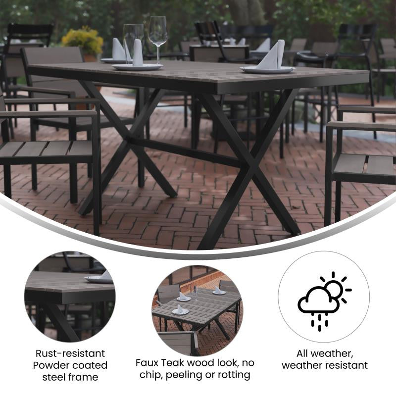 Finch Commercial Grade X-Frame 59" x 35.5" Outdoor Dining Table, Gray