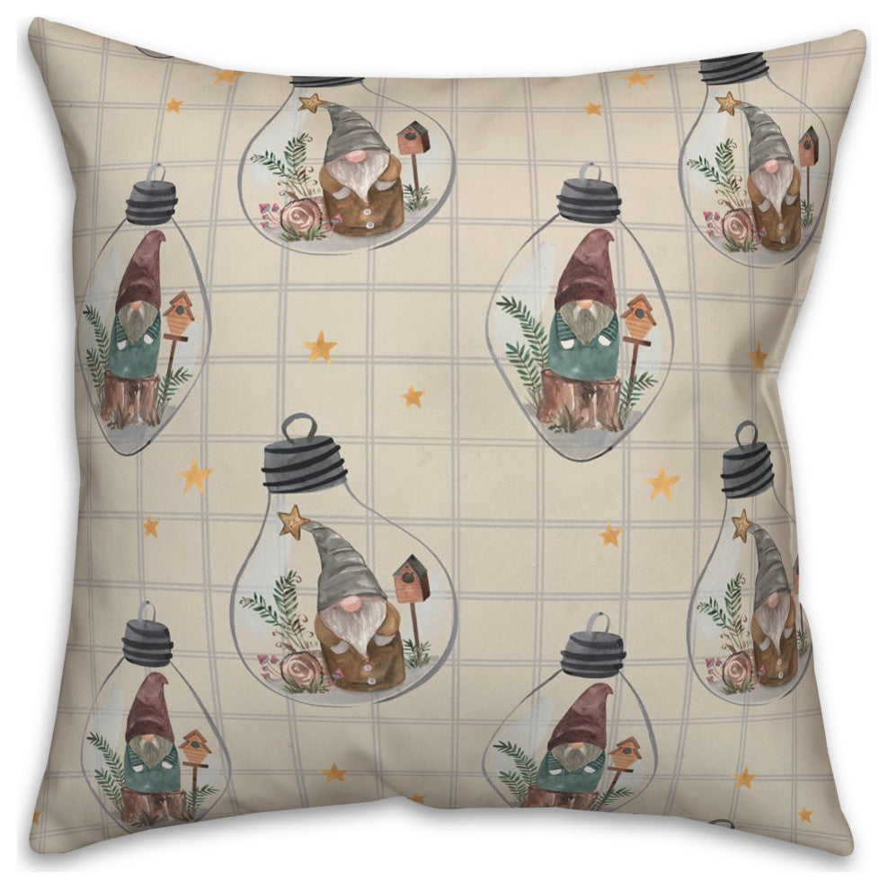 Cream and Gray Check Gnome Globe Pattern 18x18 Spun Poly Pillow