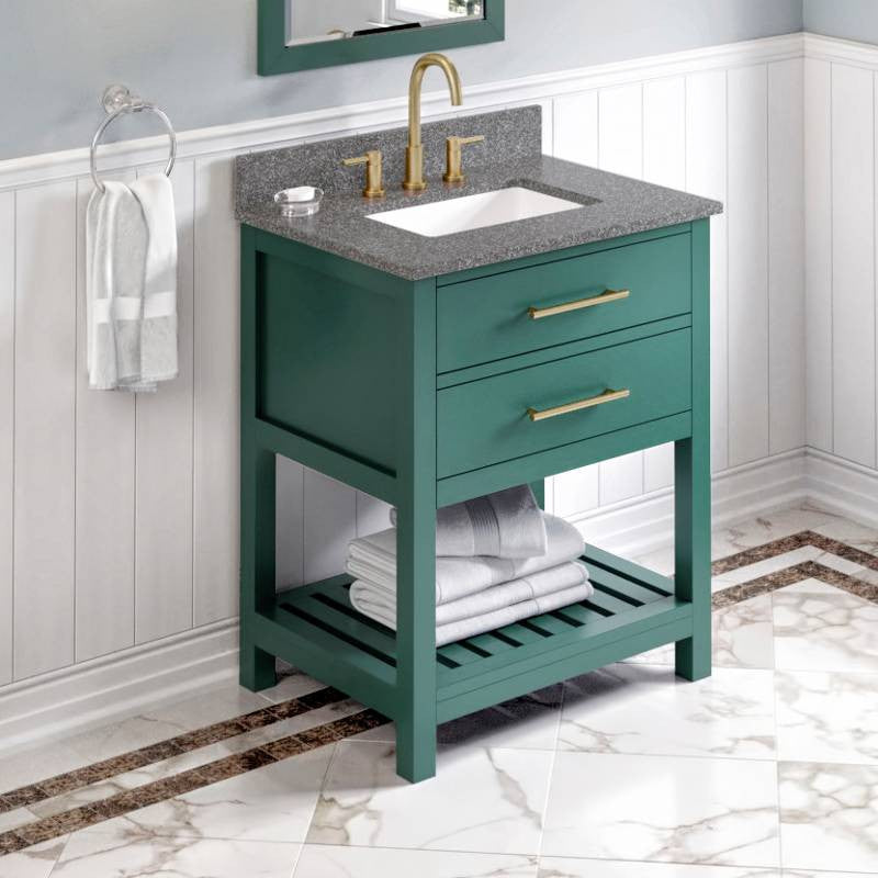 Wavecrest Contemporay Forest Green 30" Vanity, Steel Grey Cultured Vanity Top
