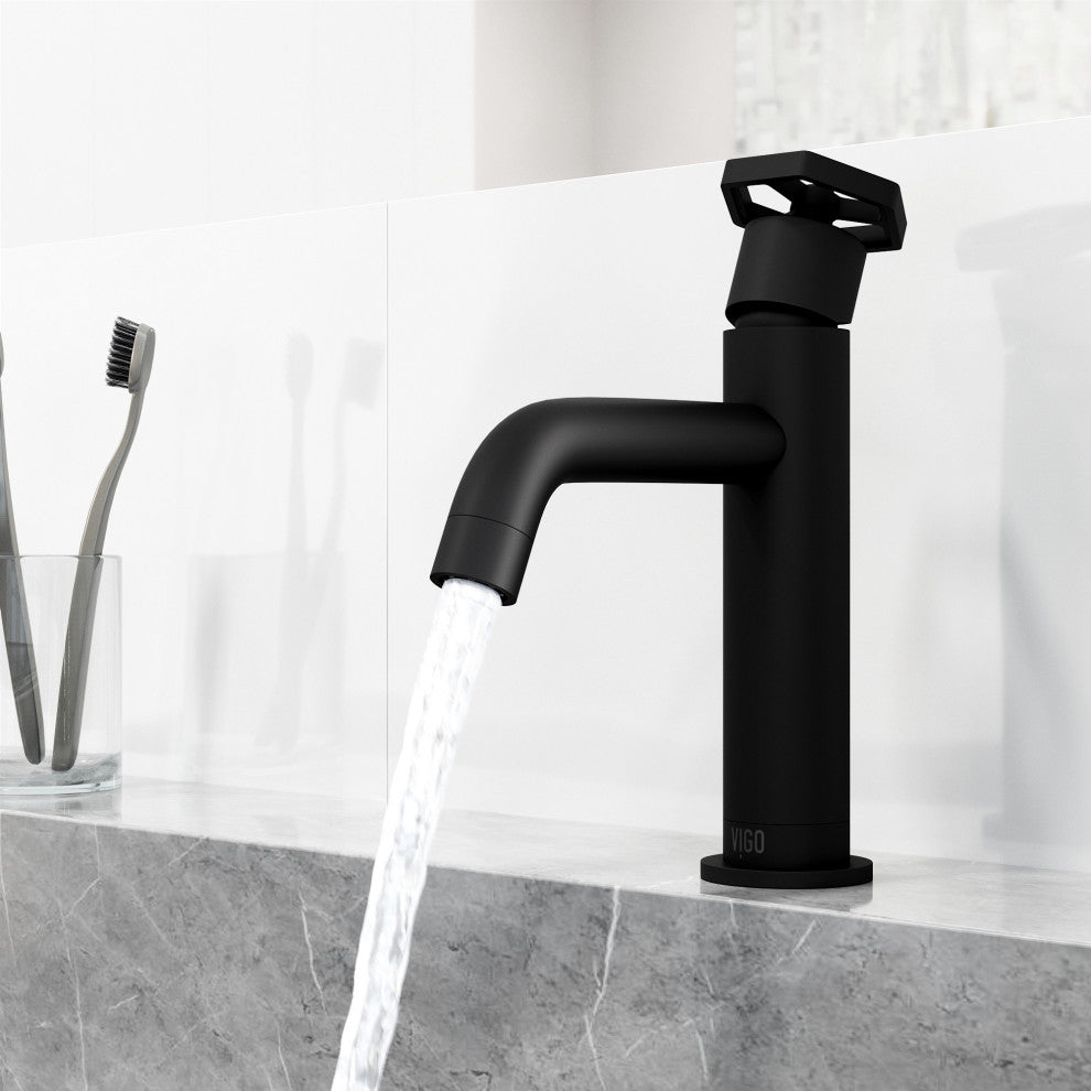 VIGO Ruxton 8" H Single Handle Single Hole Bathroom Faucet, Matte Black, Without Extras