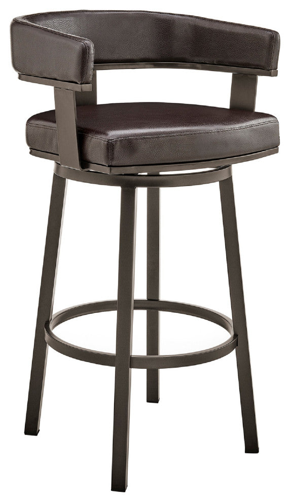 Benzara BM271146 Swivel Counter Barstool, Curved Open Back/Metal Legs, Brown