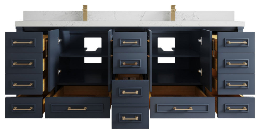 Aberdeen 84 Double Sink Bath Vanity in Hale Navy Blue  2" Empira Quartz