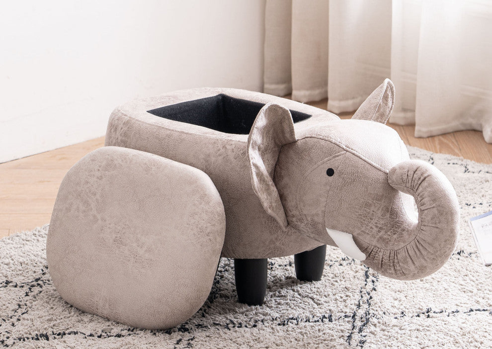 Gray Elephant Shaped Storage Ottoman
