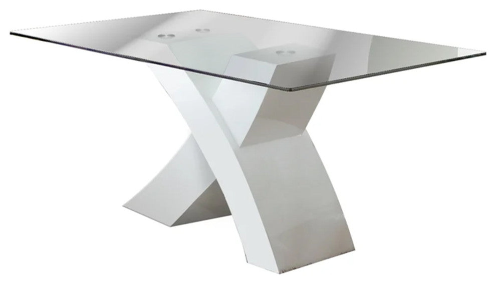 Benzara BM207743 Dining Table With Square Glass Top, White and Clear