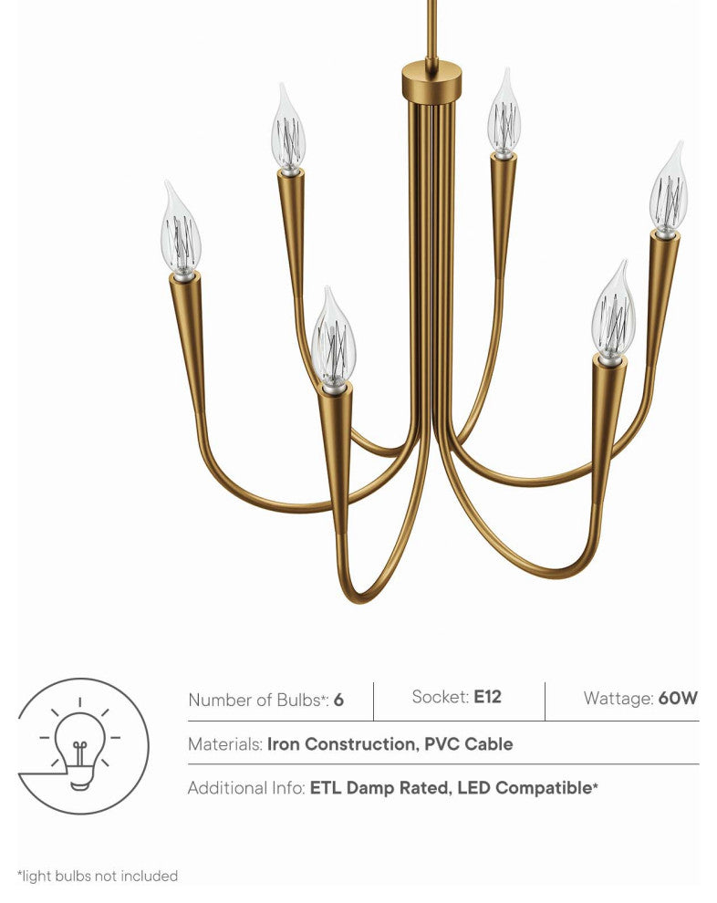 Penrose 6-Light Chandelier, Satin Brass