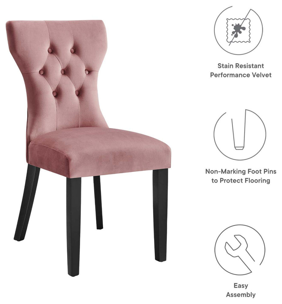Silhouette Performance Velvet Dining Chairs, Set of 2, Dusty Rose