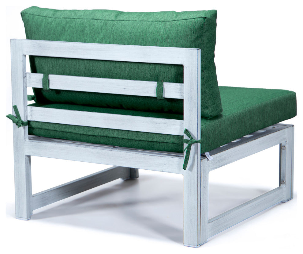 LeisureMod Chelsea 7-Piece Gray Patio Sectional With Fire Pit Table, Green