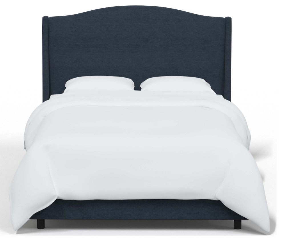 Camelback Wingback Bed, Linen Navy, King