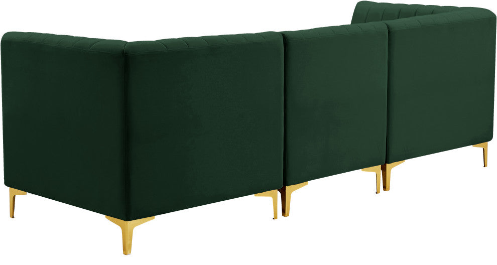 Alina Velvet Upholstered 3-Piece Modular Sectional, Green