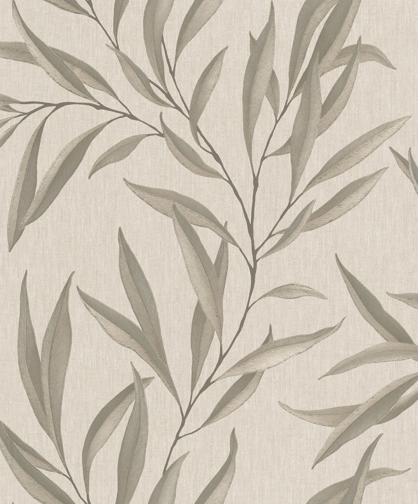 Floral Textured Wallpaper, Leaves, Cream Brown Beige, One Roll