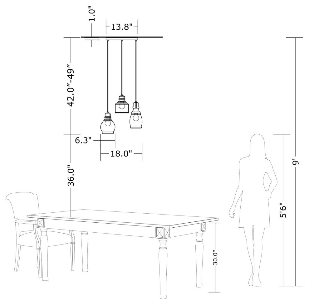 Lynn 3-Light Cognac Glass Cluster Pendant, Antique Black