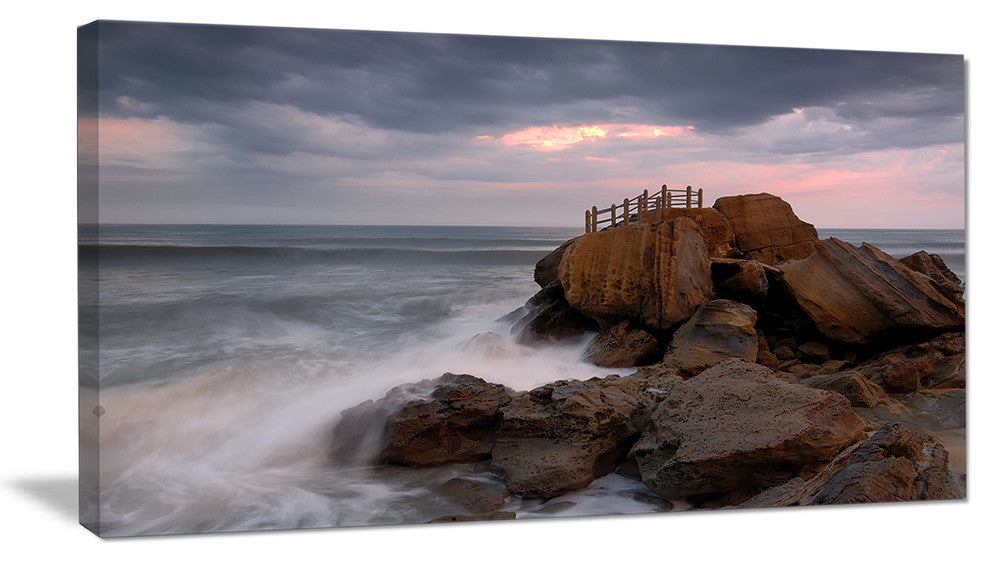 "The Fantasy Island With Large Rocks" Contemporary Seascape Art Canvas, 40"x20"